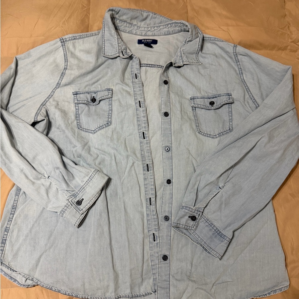 Old Navy Light Blue Denim Button-Down Shirt